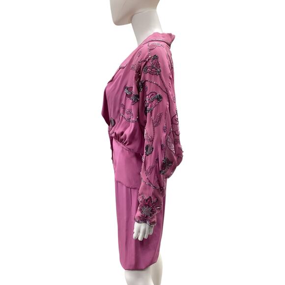 Vintage Signature 2Piece Set Women’s SZ S DeadStock Never Used Silk Beading Pink - Picture 3 of 9